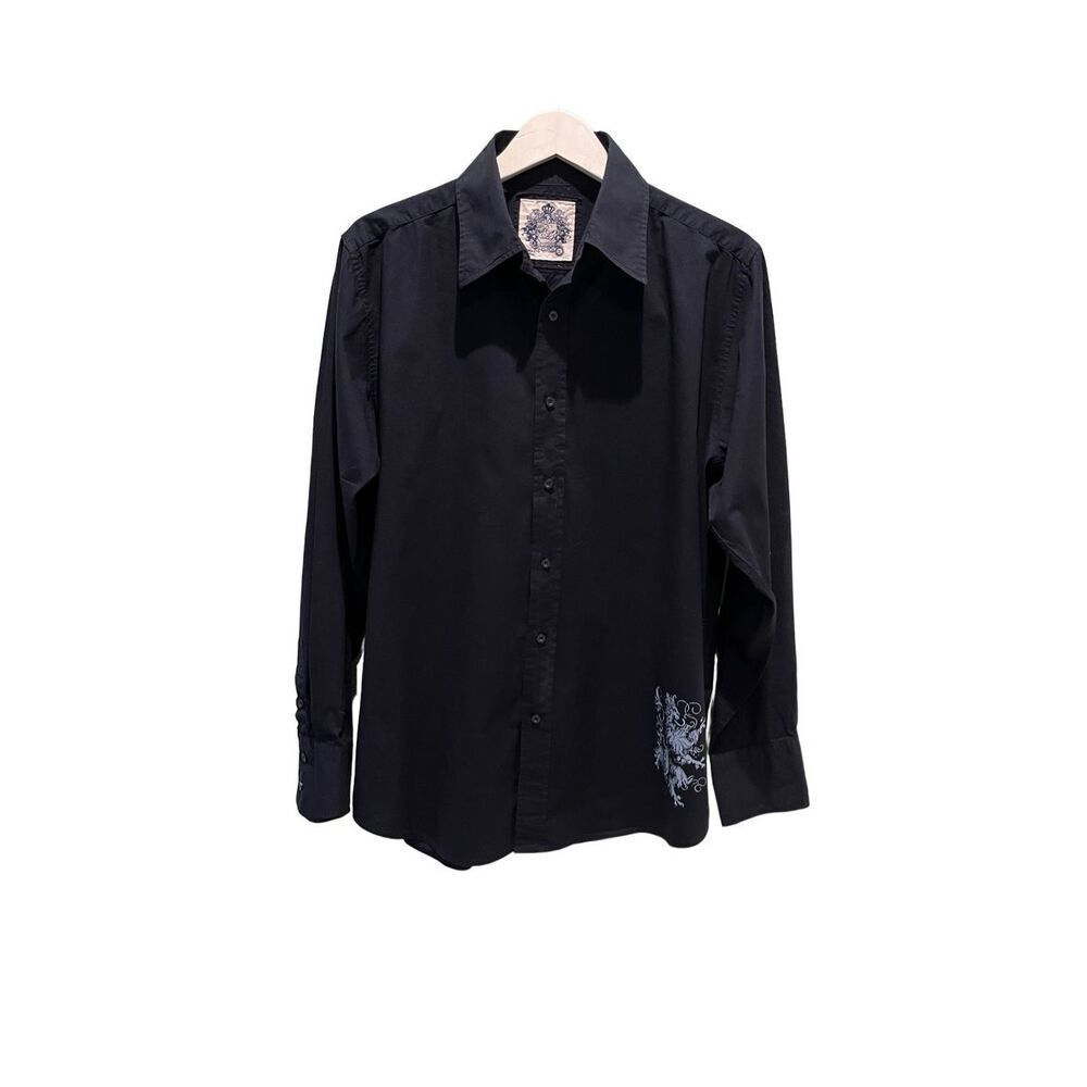 Red Level Nine navy blue cotton button down shirt with gothic graphic- XL